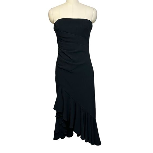 Cinq a sept Gramercy Black Strapless Ruffle Midi Dress| Size 4 - Picture 3 of 12